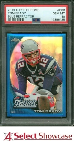 2010 TOPPS CHROME BLUE REFRACTOR #C80 TOM BRADY PATRIOTS #/199 POP 6 PSA 10