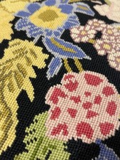 Vintage 1975 Needlepoint Floral Throw Garden Pillow Velour Backing