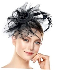 Halloween Fascinators Hat for Women Tea Party Feather Headband Mardi Gras Black