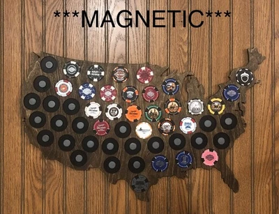 USA Map Magnetic Poker Chip Motorcycle Display Fits 50 Harley-Davidson Chips - Image 1 of 4
