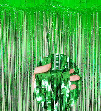 2 Pack Green Foil Fringe Curtain Party Decorations,Green Streamers Photo Backdro
