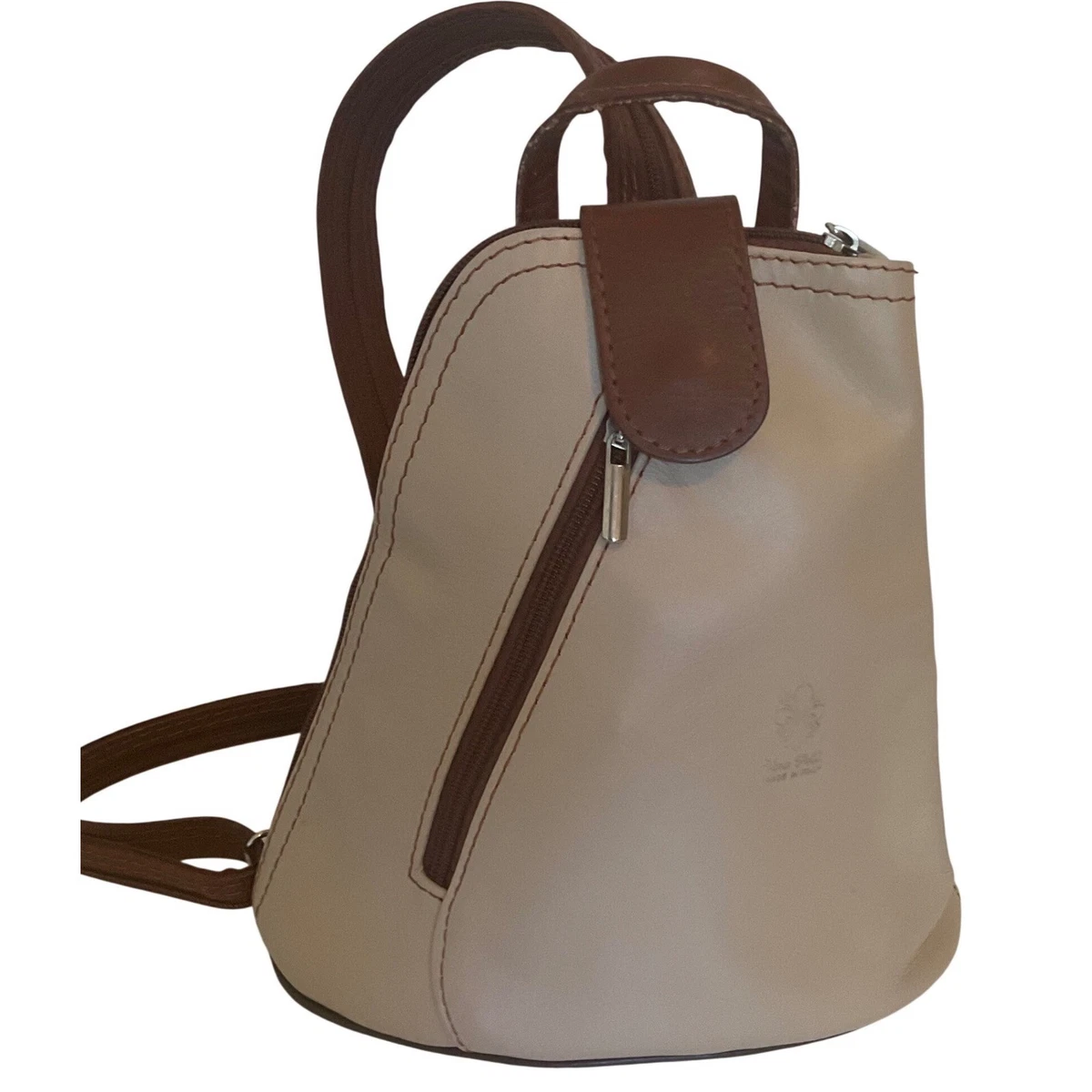 Vera Pelle Made in Italy Leather Mini Backpack Convertible Sling Bag Cream Beige Vera Pelle Beige Bags & Handbags for Women for sale | eBay main image 3