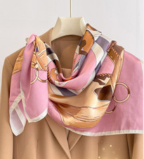 100 Mulberry Silk 35" Square Scarf Women Neckerchief Wrap Pink Palace Print new