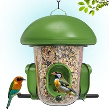 LONA-S6 Wild Bird Feeder for Outdoor Hanging, 3-Chamber & 3-Port, Green