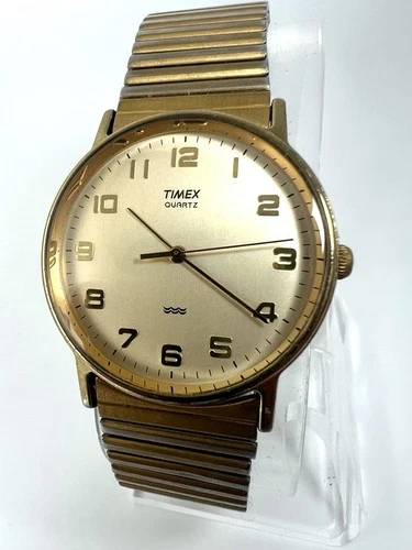 Vintage Timex Quartz Watch Men Gold Tone  Easy Read New Battery
