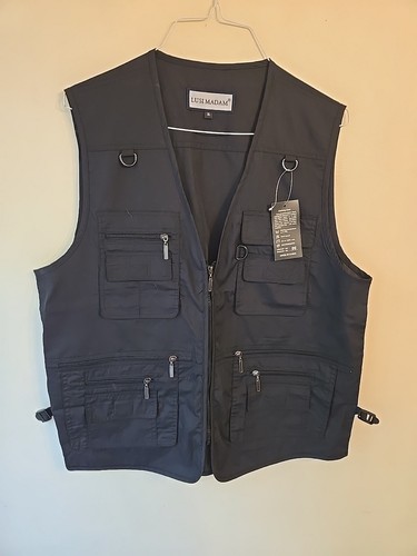Gilet Utility Uomo XL Nero Cargo 12 Tasche Pesca Caccia Fotografia Tattica - Foto 2 di 13