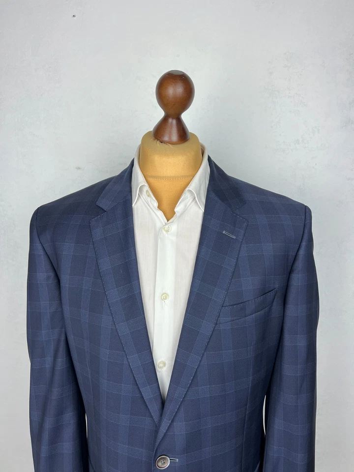 HUGO BOSS Modern Navy-Blue Check Super 120`S Wool Check 2-Piece Suit 46US56IT - Image 4 of 4