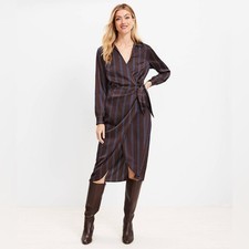 Loft Striped Satin Midi Wrap Dress