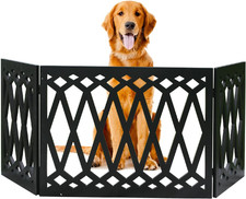 Etna 3-Panel Diamond Design Wood Pet Gate - Decorative Black Tri Fold Dog Fence