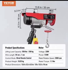 Paranco Elettrico 250kg 220V Verricello Argano Sollevatore con Telecomando 510W
