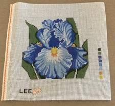 Lee "Blue Bearded Iris" Flower Handpainted Needlepoint Canvas