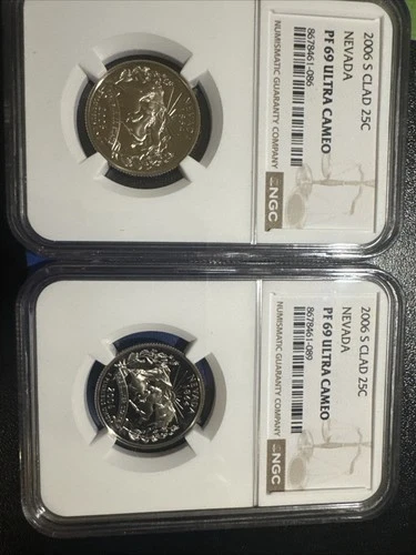 2006 S NGC PR69 Ultra Cameo Clad Nevada 25c State Quarter 2006-S- LOT OF TWO