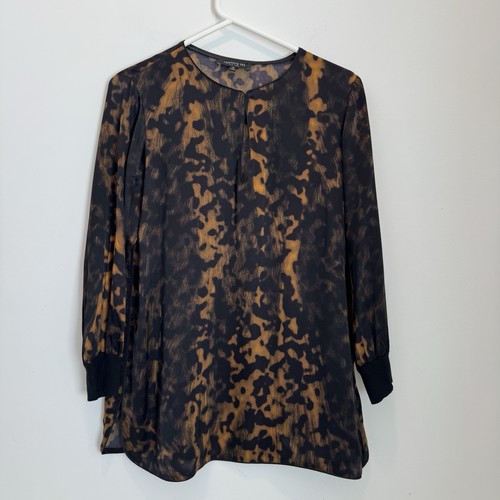 Lafayette 148 New York Kelsey 100% Silk Leopard Cheetah Animal Print Blouse Zs M - Picture 3 of 4