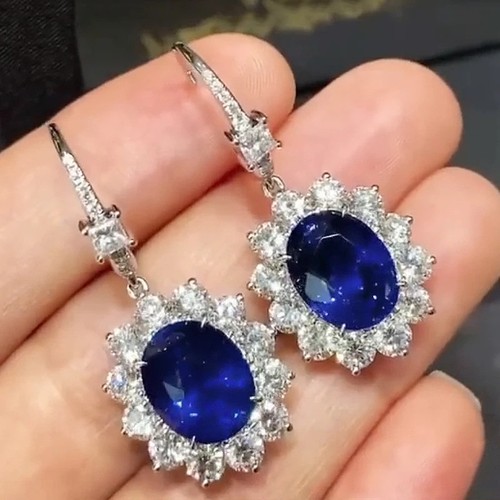 4 kt Lab Created Diamant blau Hochzeit Party Ohrhänger 925 Sterlingsilber