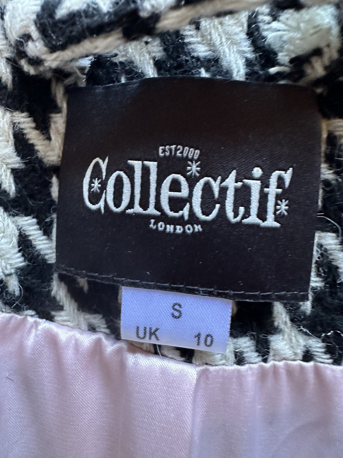 Black And White Hounds Tooth Wool Coat By Collectif London. Us Sz Small,UK Sz 10 image 6
