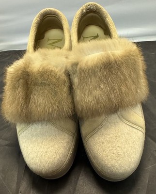 Max Mara Taula Mink Fur Trim Cashmere Sneakers Beige Quiet Luxury Slip On 8