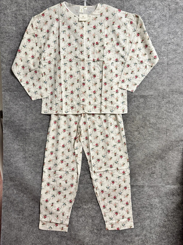 复古 Victorias Secret 睡衣套装女式 L 花卉 90 年代棉 Deadstock Cottagecore — 第 2/4 张图片