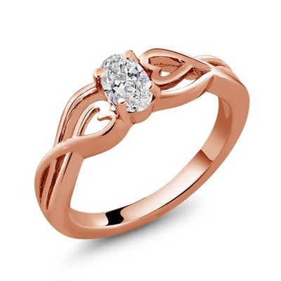 Oval Lab Grown Diamond Heart Infinity Ring 18K Rose Gold Plated Silver 0.40 Ctw