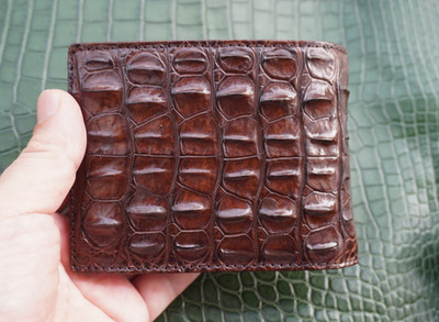 Double Side Dark Brown Crocodile Leather Skin MEN'S BIFOLD Wallet NO ZIPPER #P60