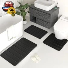 Bathroom Rugs Set 3 Piece Memory Foam Bathroom Mat Set Non-Slip Extra Absorbent 