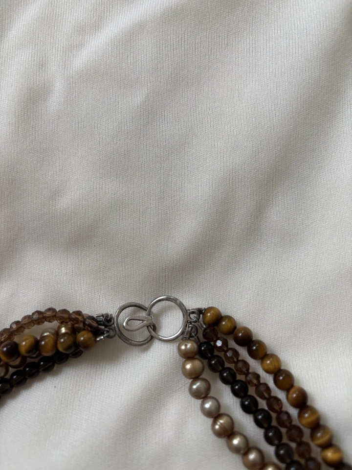 Artisan Torsade Choker Necklace Tiger Eye Smoky Quartz 16” - Image 2 of 4