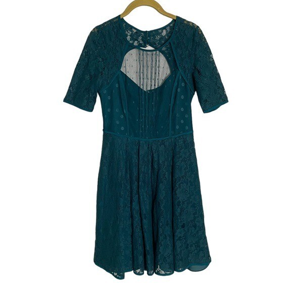 Bcbgmaxazria Jayla Green Swiss Polka Dot Sheer Overlay Lace Dress 2