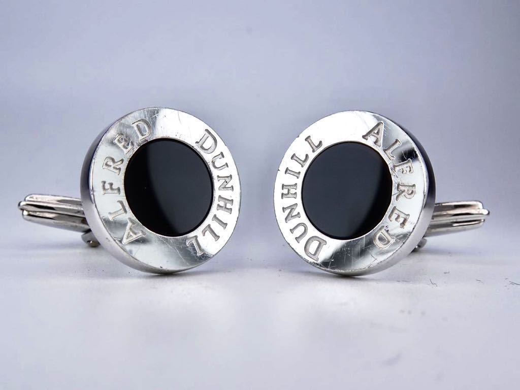 Dunhill Alfred Cufflinks black onyx round logo sterling silver 925