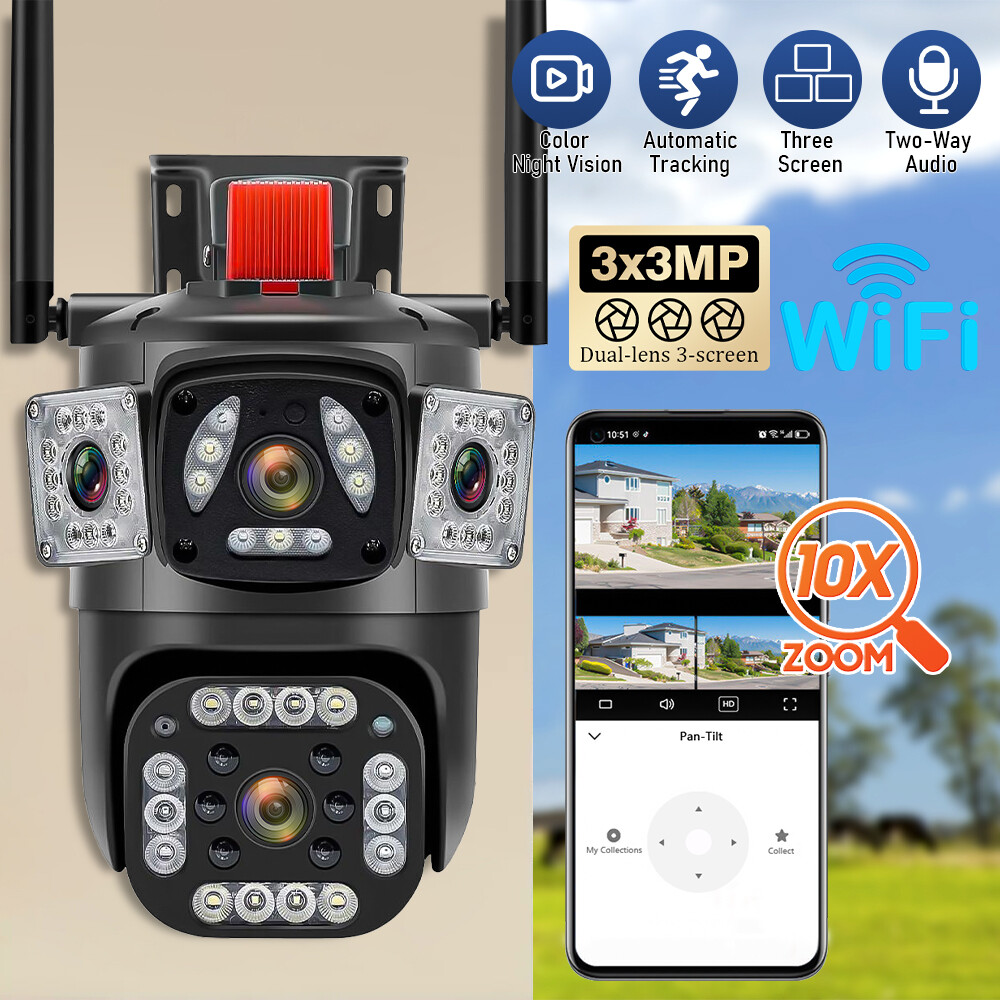 Dual Lens Security Camera Wireless 4K HD WiFi IP PTZ Home Outdoor CCTV IR Cam US