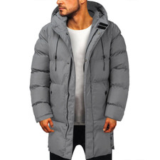 Mens Winter Hooded Long Jacket Quilted Bubble Coat Padded Puffer Warm Outwear