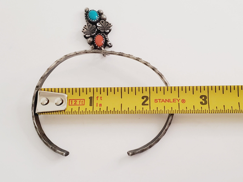 VTG Signed RB Turquoise Coral Sterling Silver Stamped Cuff Charm Dangle Bracelet - Picture 7 of 11