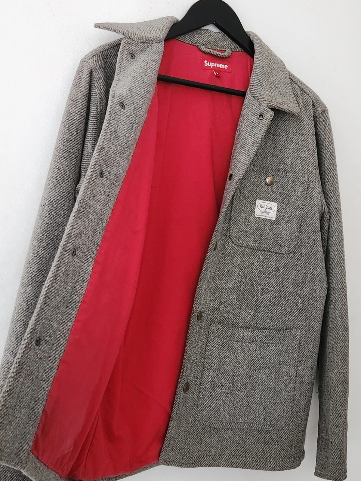 Manteau En Laine Woolrich FW10 Suprême Taille M Gris Rouge Vintage 2010 Rare