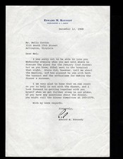 Edward M. Ted Kennedy DECEMBER 1968 TLS re: Dinner, Ethel at Hospital, etc.