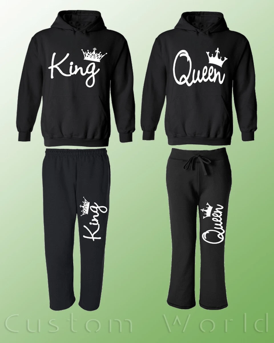 King Queen Couple Matching Set Hoodie and Sweatpants His Queen and