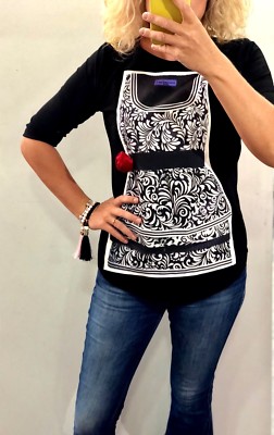 Damen Shirt schwarz weiß rot 3/4 Arm elegant Gr. M Ada Klementi