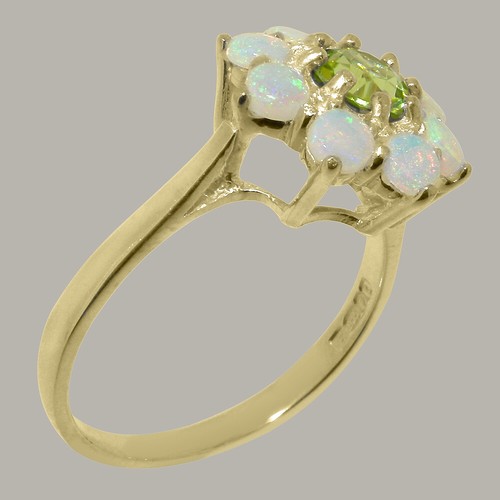 Solid 10k Yellow Gold Natural Peridot & Opal Womens Cluster Ring - Sizes 4 to 12 - Picture 2 of 5