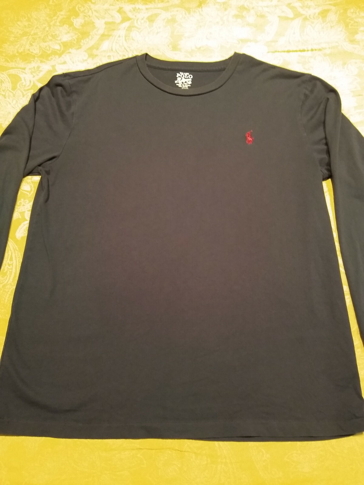 Polo Ralph Lauren T Shirt Uomo Taglia Media Morbida Manica Lunga Blu Navy Rosso Pony