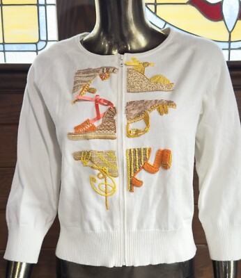 Michael Simon 3/4 Sleeve Full Zip M Cardigan Sweater Beach Wedge Sandals Strappy