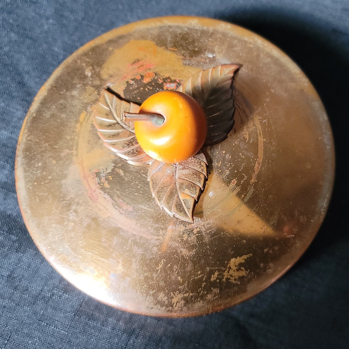 Chase Copper Trinket Candy Vanity Powder Box Bakelite Apple/cherry