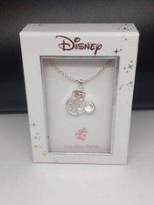 Disney Silver Plate 2 Tone Clear Crystal Mickey Mouse INITIA R Pendant Necklace