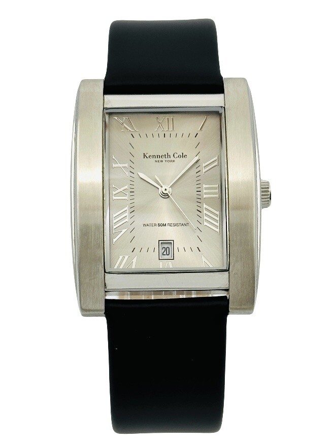 Kennyです。 Kenneth Cole KC1084 Curved Case & Glass Black Leather Strap Gray