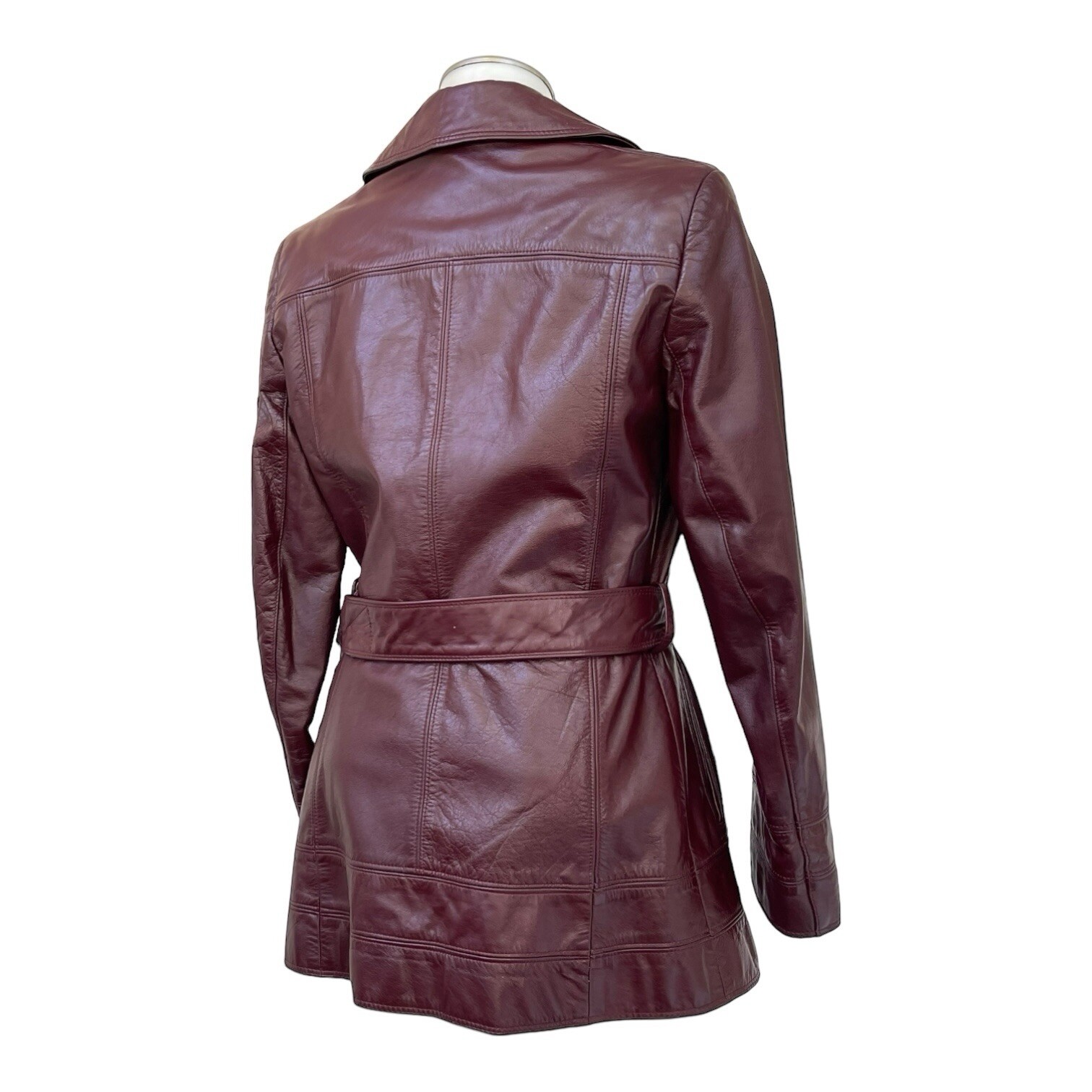 Vintage 70s ETIENNE AIGNER Womens 10 Leather Trench Coat Belted Mid OXBLOOD EVC image 5
