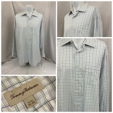 Tommy Bahama Dress Shirt 17.5 32 33 Green Blue Check 100 Cotton YGI W1-98