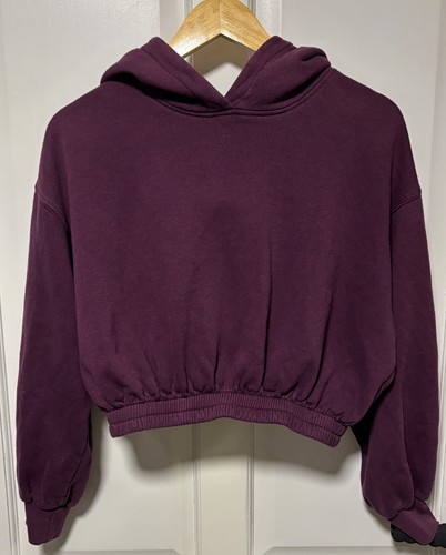 Zara Hoodie Women's Large Purple Crop Pullover Casual Cotton Blend Large Hoodie