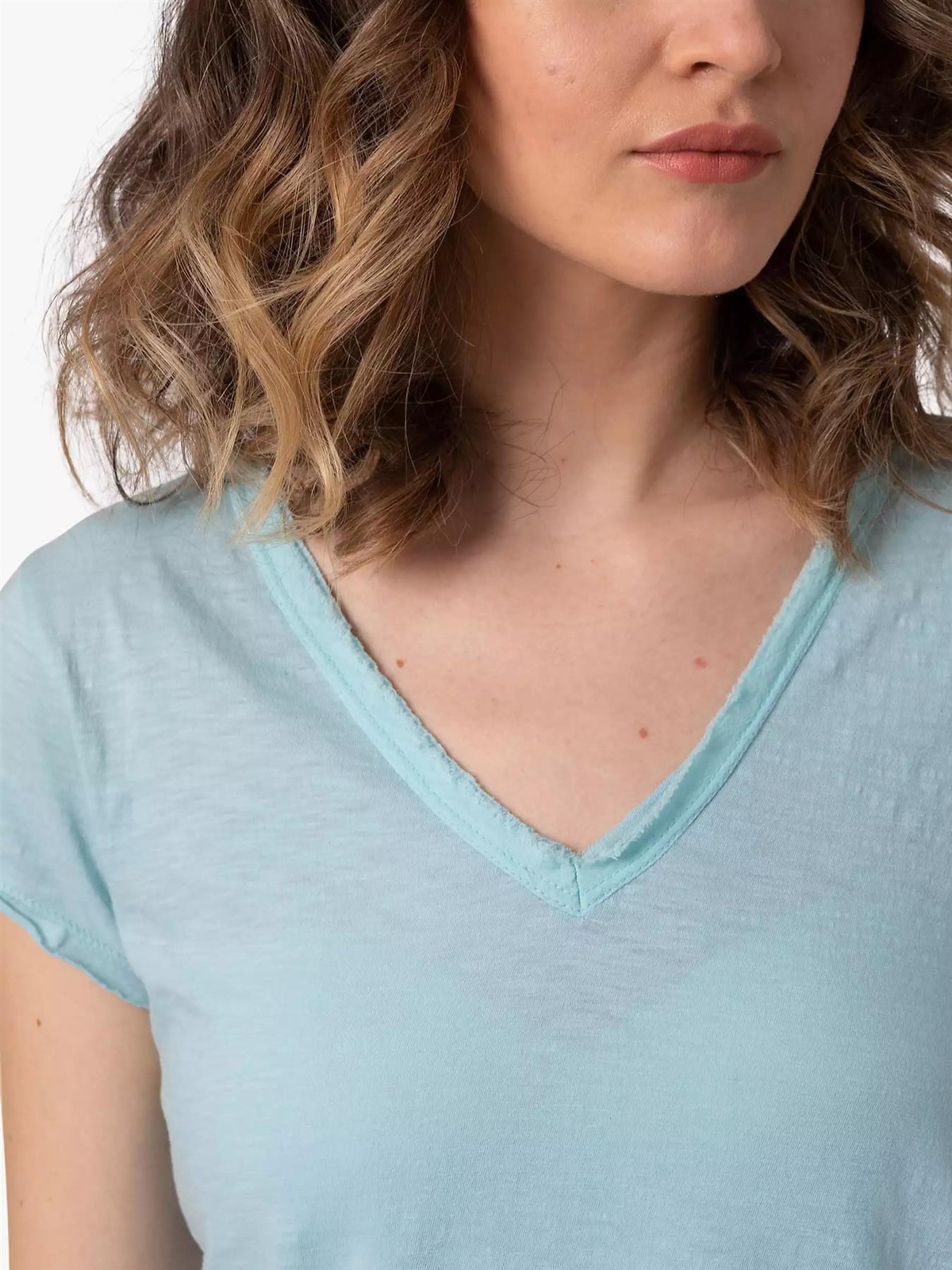 MISTRAL Ladies Aqua Organic Cotton VNeck T Shirt Marl Jersey fabric eBay