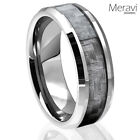 Mens Engagement Wedding Band Silver New Tungsten Carbide Grey Carbon Fiber Ring