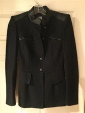 Philosophy Di Alberta Ferretti Black Wool Jacket W/ Leather Trim, Flounced Back