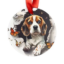 Beagle with Butterflies Holiday Acrylic Ornament, Holiday Decor, Unique Gift