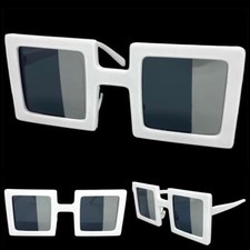 OVERSIZED EXAGGERATED Vintage Retro SUN GLASSES Large Funky Square White Frame