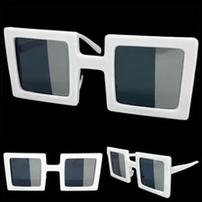 OVERSIZED EXAGGERATED Vintage Retro SUN GLASSES Large Funky Square White Frame