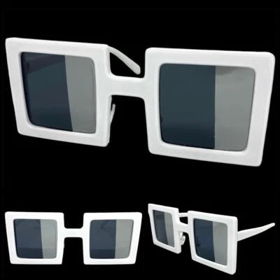 Très Grand Exagéré Vintage Rétro Lunettes de Soleil Funky Carré Blanc Cadre - Photo 1/4
